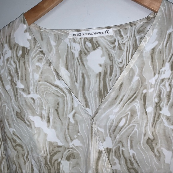 12th Tribe  x TheSaltyBlonde Wide Sleeve Blouse Wrap‎ Front Beige Groovy Size S - Picture 3 of 8